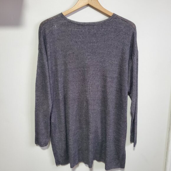 EILEEN FISHER Organic Linen Delave Crew Neck Tunic Top LS Boxy Grey Women's XL - Picture 8 of 12